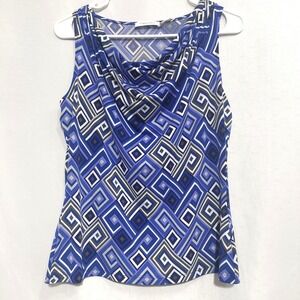 Calvin Klein Womens Large Cowl Neck Sleeveless Blouse Stretch Popover Geo Print